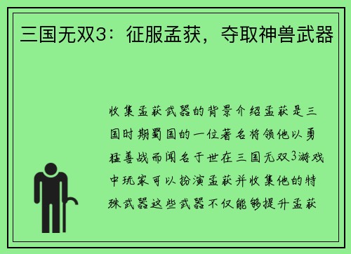 三国无双3:征服孟获,夺取神兽武器